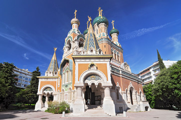 Fototapeta na wymiar The Russian Orthodox Cathedral in Nice. Cathedrale Orthodoxe Russe Saint Nicolas de Nice.