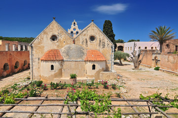 Fototapeta na wymiar Arkadi Monastery, symbol of the struggle of Cretans against the Ottoman Empire , Rethymno, Crete, Greece.