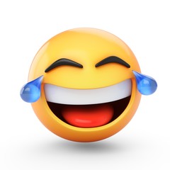 3D Rendering laughing emoji with tears isolated on white background