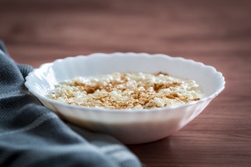 Creamy rice pudding with cinnamon