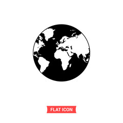 World map vector icon, globe earth symbol. Simple, flat design for web or mobile app