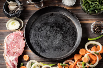 Set of products for cooking pork steak meat veal scraps beef tenderloin