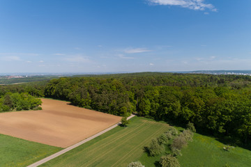 Obraz premium Luftbild Wald und Felder im Frühling