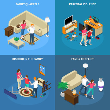 Family Issues Isometric Design Concept