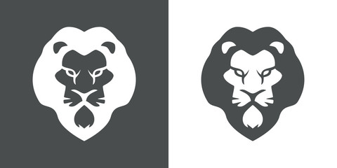 Icono plano cabeza de leon espacio negativo en gris y blanco