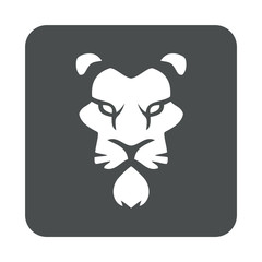 Icono plano cara leon espacio negativo en cuadrado gris