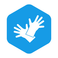 Icono plano guantes de trabajo en hexagono azul
