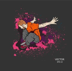 Parkour Jumping man on a background of blots. Outdoor sport. Vector illustration
