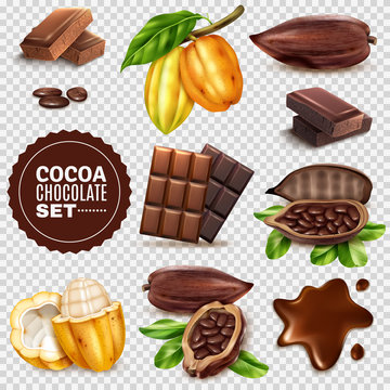 Realistic Cocoa Transparent Background Set