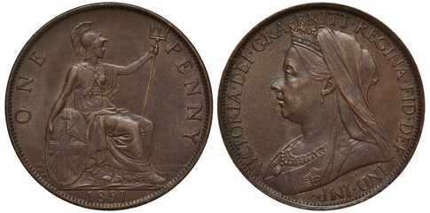United Kingdom, British one penny 1897, seated Britannia with oval shield and trident, Queen...