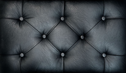 Coach-type screed. Retro dark chesterfield style quilted upholstery backdrop close up. Black capitone pattern texture background.