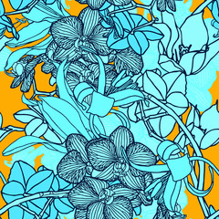 Seamless pattern with flowers orchids