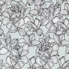 Fototapete Orchidee Nahtloses Muster mit Blumenorchideen