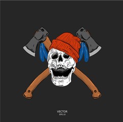 skeleton of a lumberjack with axes. vector illustration