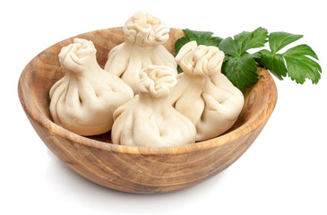 Khinkali, a georgian dumpling, on a white background