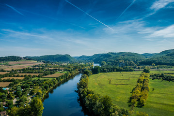 Beautiful rural landscape. View from the fortress of Beynac. Silence and rest, time to rest, the best view
