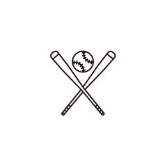 Crossed baseball bats with a base ball - line icon, sign, symbol on isolated background.