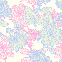 Seamless pattern with chrysanthemums flowers.