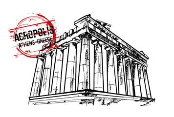 Acropolis. Athens,  Hand drawn illustration.