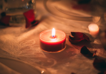 Romantic Valentine's Day Candles on Dinner Table