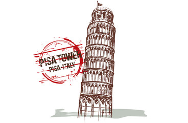 Pisa Tower. Toscana, Italy city design. Hand drawn illustration.