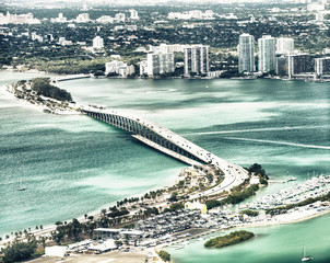 Aerial view of Rickenbacker Causeway in Miami