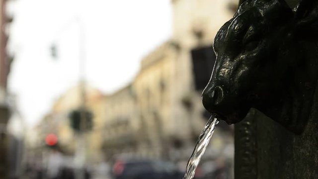 Turin, Piedmont region, Italy. May 2018. The symbolic fountain of Turin, the torello or turet in Piedmontese. They are found in every corner of the city, almost always colored green, sometimes gray