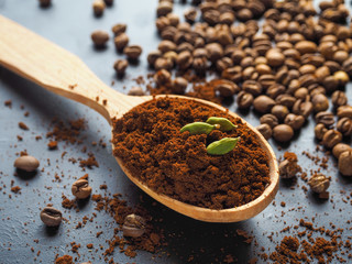 Ground black coffee and cardamom. Traditional Arabic coffee.