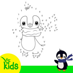 Logical game for children. Connect points to numbers. Small penguin. 