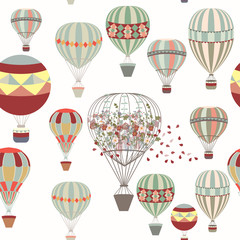 Adventures. Illustration with air balloons in vintage hipster style ideal for fabric patterns