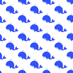 Simple seamless vector pattern. Blue whales. 