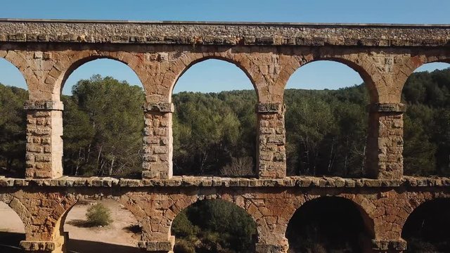 View of Pont del Diable with two levels of arches, antique Roman aqueduct near Spanish town of Tarragona 