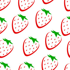 Strawberry vector seamless pattern background. Fruit illustration on white background, Seamless background with red strawberries. 