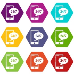 Telephone repairicons 9 set coloful isolated on white for web