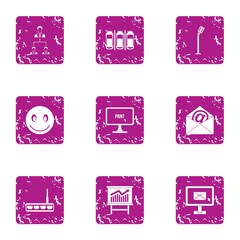 Business model icons set. Grunge set of 9 business model vector icons for web isolated on white background