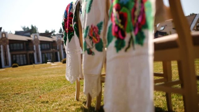 National Ukrainian traditional ethnic towel with embroidery by hand.
