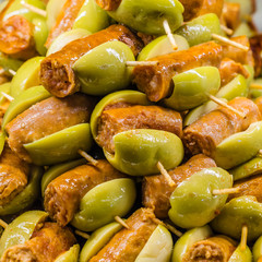 Typical Spanish olive tapas in a bar
