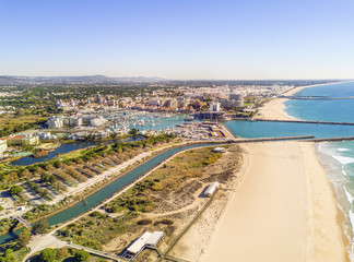 Aerial view of luxurious and touristic Vilamoura, Algarve, Portugal