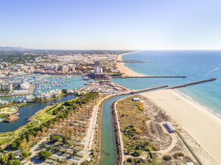 Aerial view of luxurious and touristic Vilamoura, Algarve, Portugal