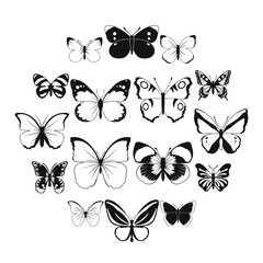 Butterfly set icons in simple style for any design