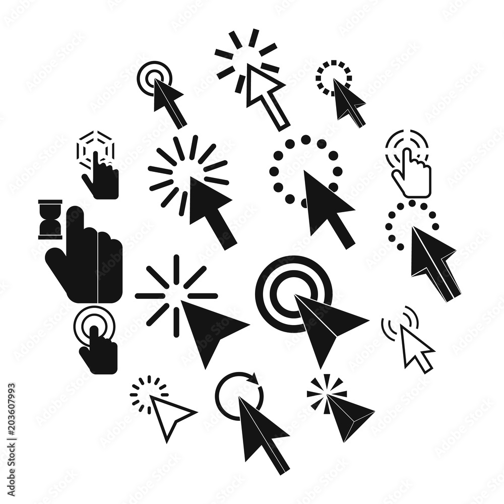 Poster mouse pointer icons set in simple style for any design