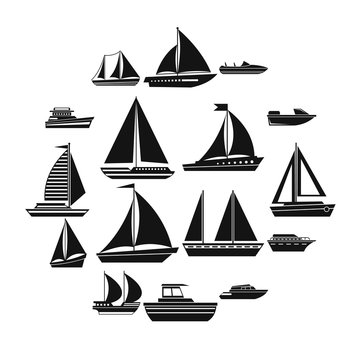 Boat and ship icons set in simple style for any design