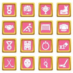 Hockey icons set vector pink square isolated on white background 