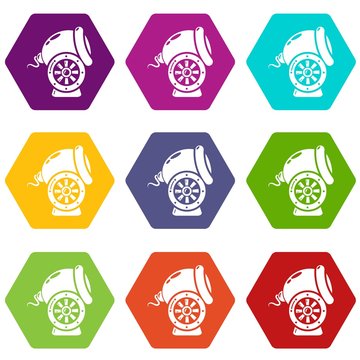 Small gun icons 9 set coloful isolated on white for web