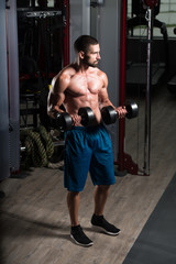 Biceps Exercise With Dumbbells In A Gym