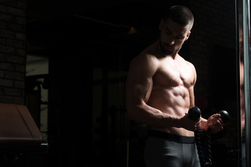Fototapeta na wymiar Bodybuilder Exercising Biceps