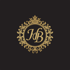 Fototapeta na wymiar Initial letter HB, overlapping monogram logo, decorative ornament badge, elegant luxury golden color