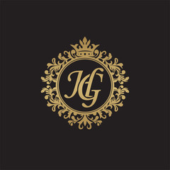 Fototapeta na wymiar Initial letter HG, overlapping monogram logo, decorative ornament badge, elegant luxury golden color