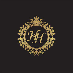 Fototapeta na wymiar Initial letter HH, overlapping monogram logo, decorative ornament badge, elegant luxury golden color