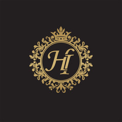 Fototapeta na wymiar Initial letter HI, overlapping monogram logo, decorative ornament badge, elegant luxury golden color